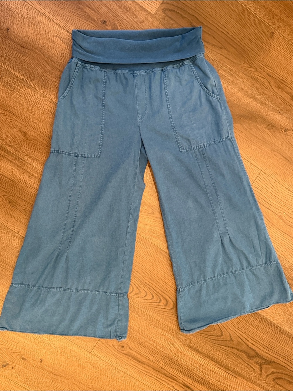 Wearables by Flax - Linen Wide Leg Crop Palazzo Pants - Chambray Blue